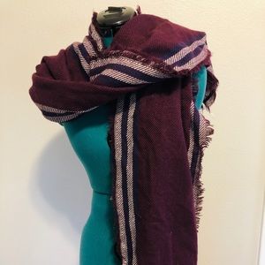 H&M Scarf Large Purple/Burgundy Stripe Detail
